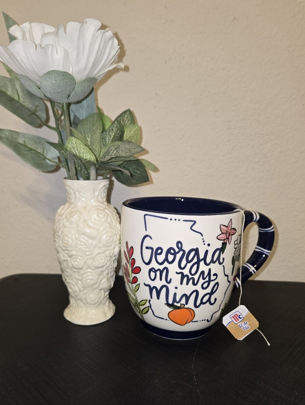 Georgia On My Mind Ceramic Coffee Mug - White with Navy & Orange Accents - Picture 5 of 5